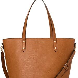 Poppy & Peonies Brown Leather Tote with Gold Accents